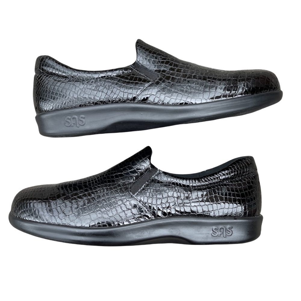 SAS Viva Comfort Dream Slip On Black Croc Soft Step Walking Shoe Loafers Size 9 - Picture 2 of 8
